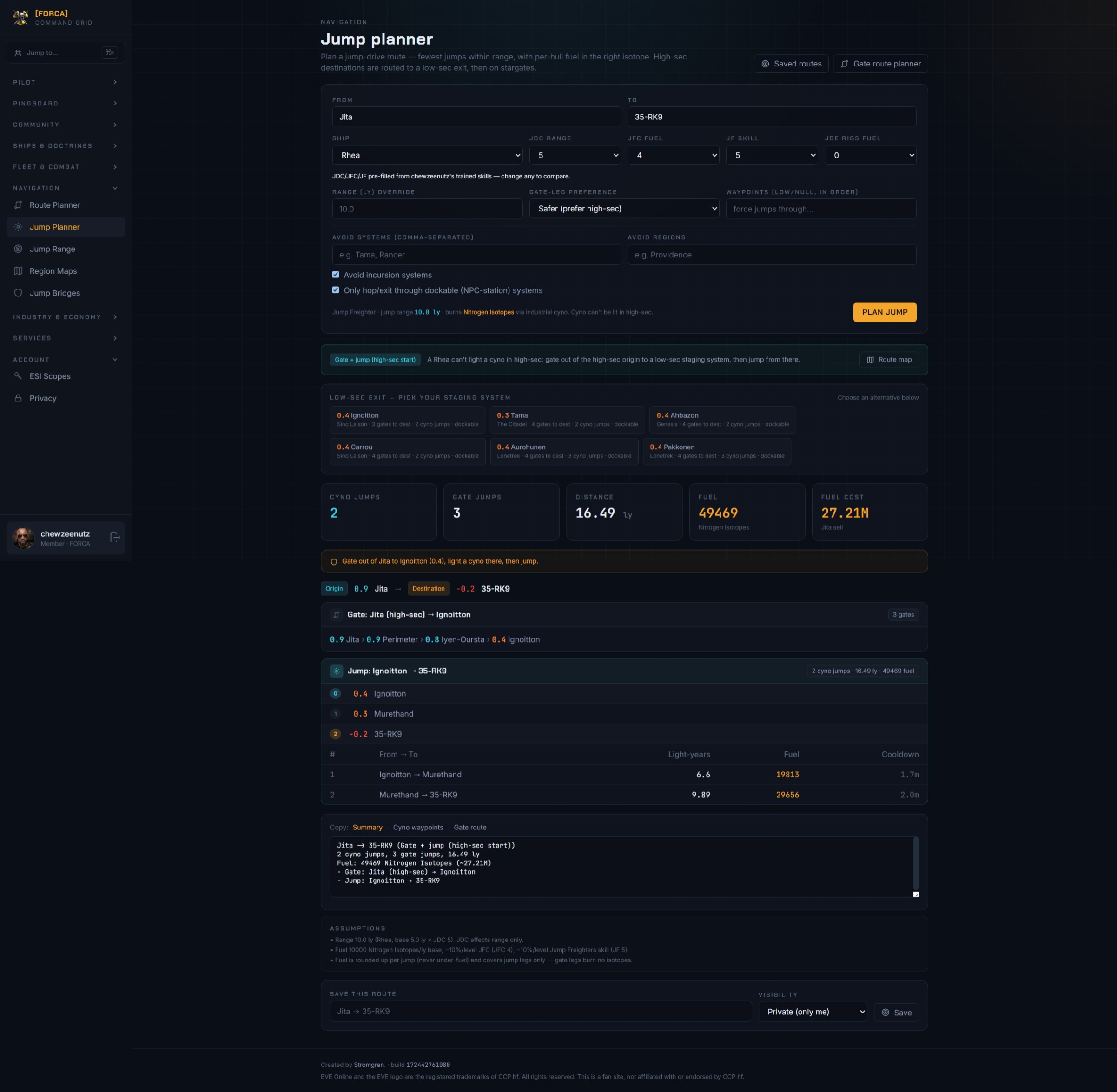 Jump Planner with fuel, staging and per-leg routing