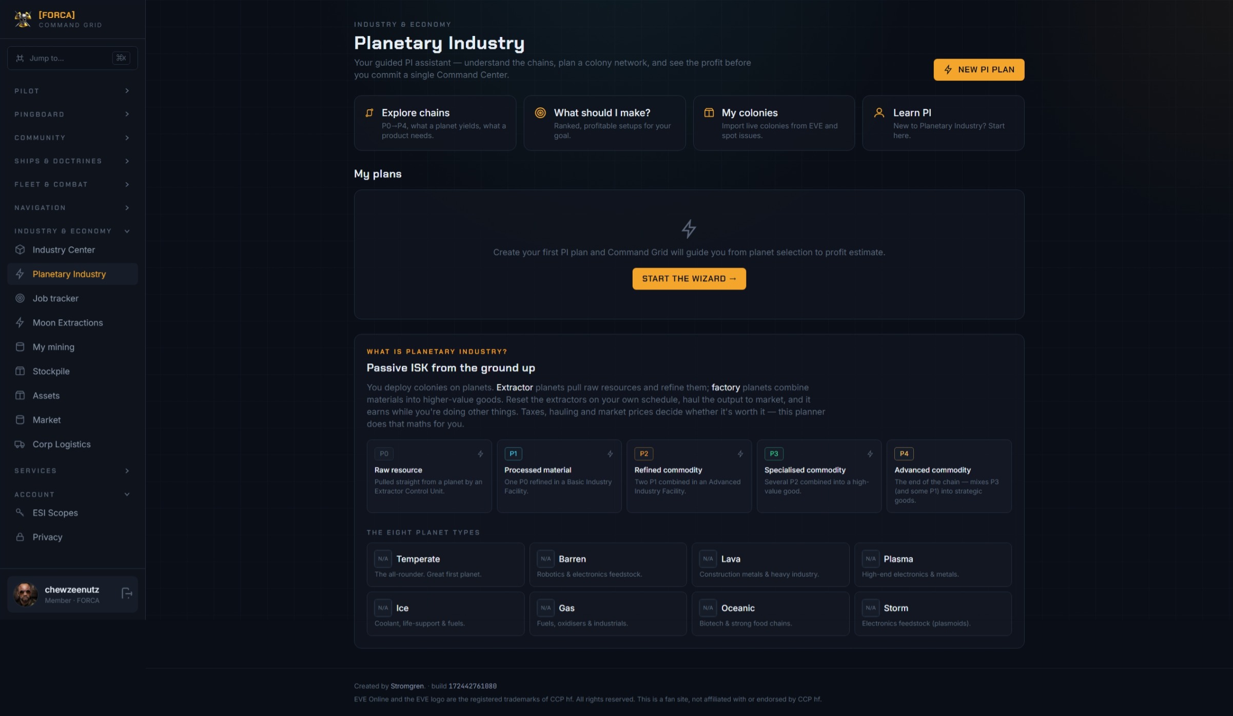 Planetary Industry hub with chain explorer and tier primer