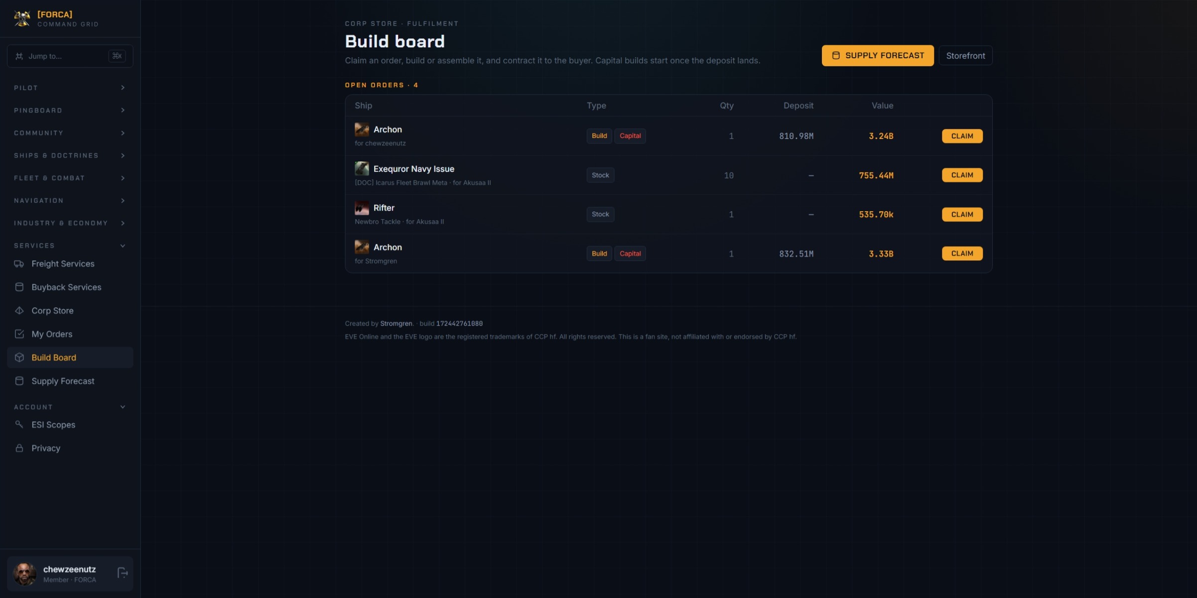 Corp Store build board